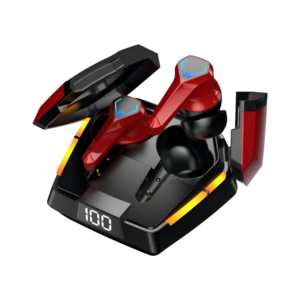 Audífonos in-ear gamer inalámbricos Bluetooth earphone JX10 color rojo con luz LED