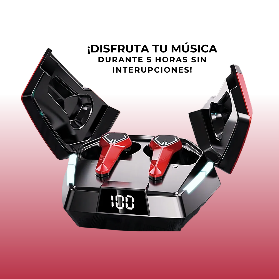Audífonos in-ear gamer inalámbricos Bluetooth earphone JX10 color rojo con luz LED - Imagen 2