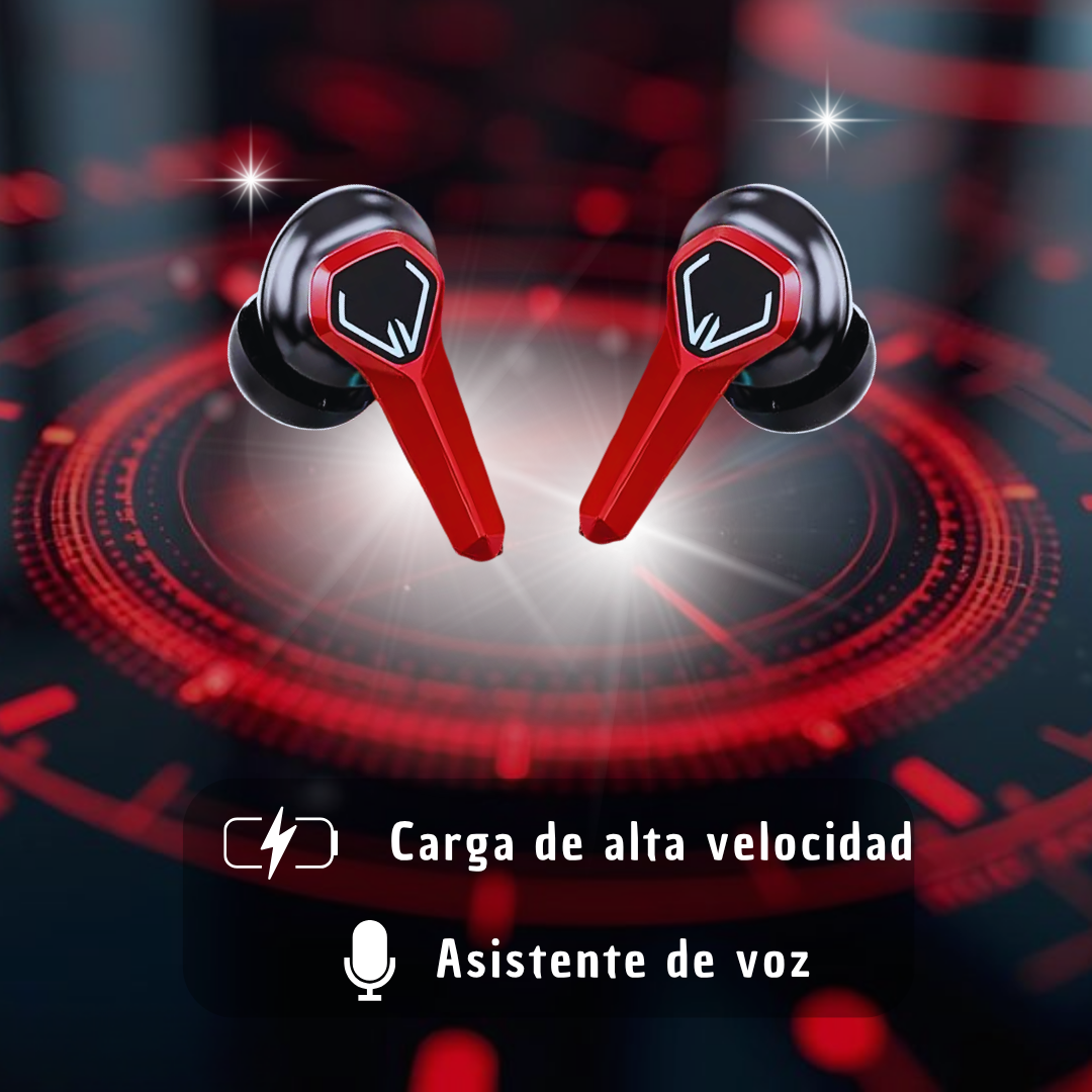 Audífonos in-ear gamer inalámbricos Bluetooth earphone JX10 color rojo con luz LED - Imagen 3