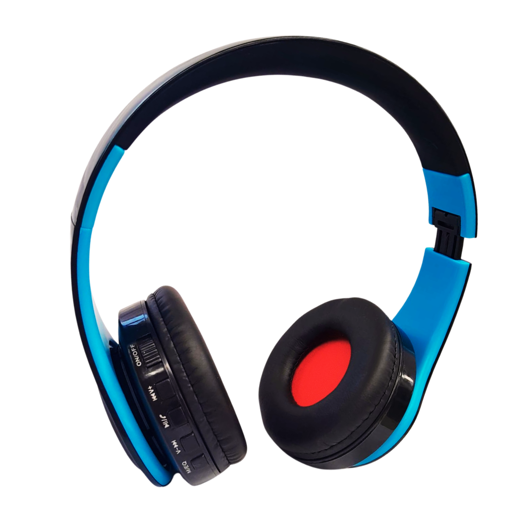 Auriculares inalámbricos acojinados color azul y negro
